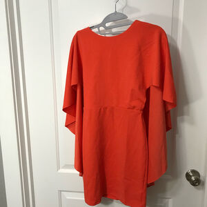Orange Cape Sleeve Polyester Spandex Small Dress